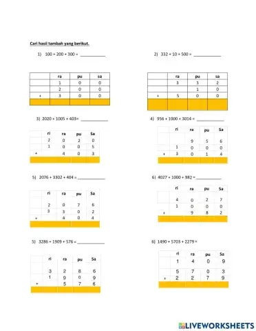 Tambah tiga nombor tahun 3