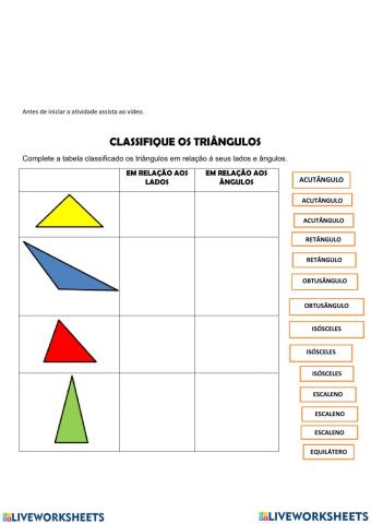 Classificação triângulos