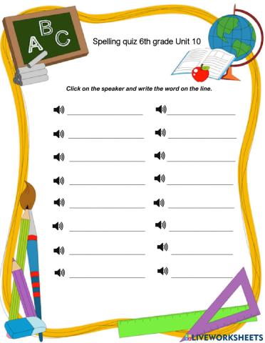 Spelling quiz 6th grade unit 10