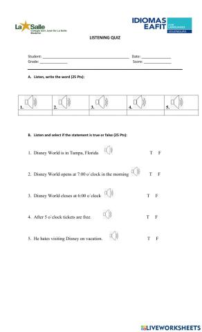 Listening quiz Unit 1 Take Shape 3