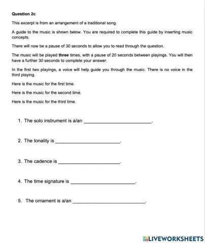 Higher Music Practise Question 2C