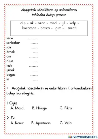 Eş anlamlı kelimeler