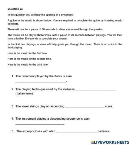 Higher Music Practise Question 2E