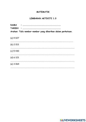 Tulis nombor yang diberikan dalam perkataan