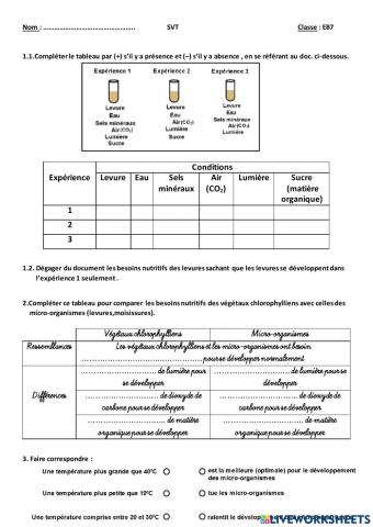 Les besoins nutritifs de micro-organismes