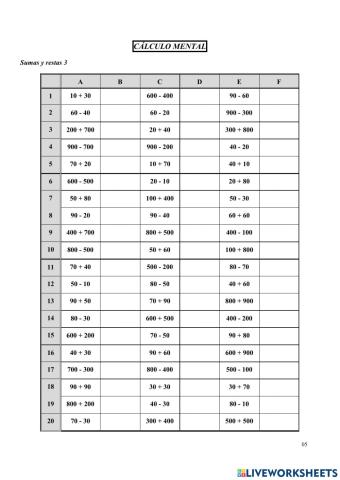 Calculo mnetal: sumas y restas