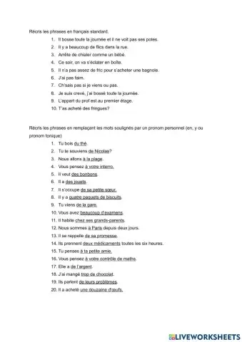 Français familier- pronoms en-y