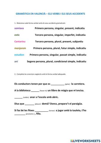 Verbs valencià i els seus accidents