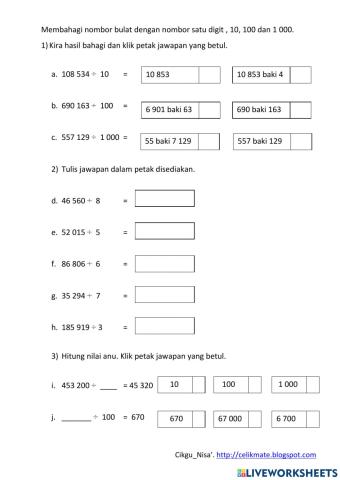 Membahagi Nombor Bulat Dalam Lingkungan 1 000 000