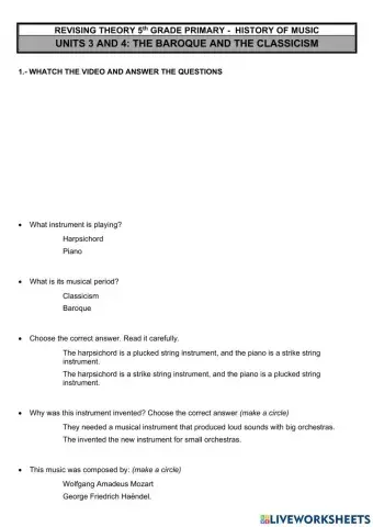 The Baroque and Classical periods in Music