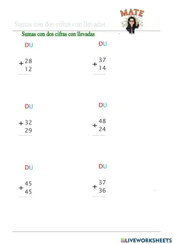 Sumas con llevadas con 2 cifras