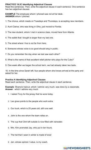 PRACTICE 19.2C Identifying Adjectival Clauses