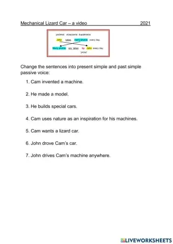 Lizard car - present simple past simple passive voice