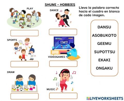 Hobbies in japanese vocabulario 2 y 3 grade