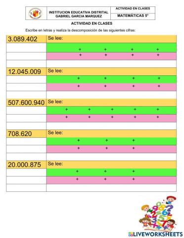 DESCOMPOSIÓN DE NUMEROS NATURALES 