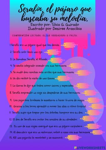 Comprensión lectora: Serafín, el pájaro que buscaba su melodía.