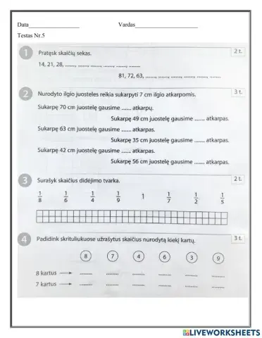 Matematikos testas 3 klasė