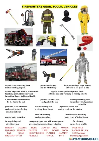 Firefighter's gear, vehicles, tools