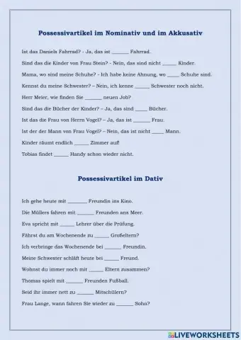 Possessivartikel (Nominativ, Akkusativ, Dativ)