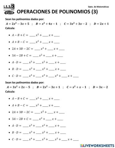 Operaciones de polinomios