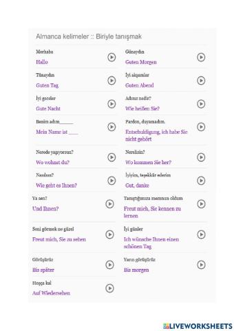 Almanca tanışma 1.etkinlik