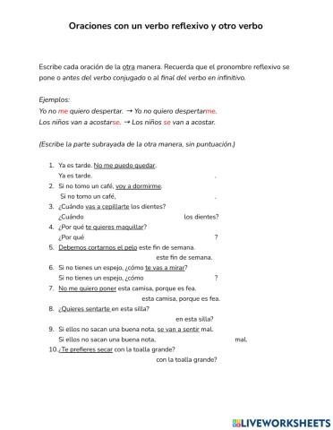 Los reflexivos en oraciones con dos verbos