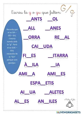 El so de la ga, go, gu, gue, gui.