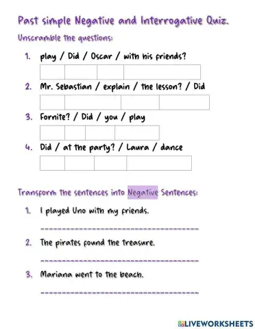 Past Simple Negative and Questions Quiz