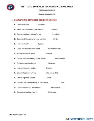 Since and for activity