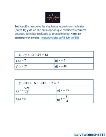 Ecuaciones radicales (Parte II)