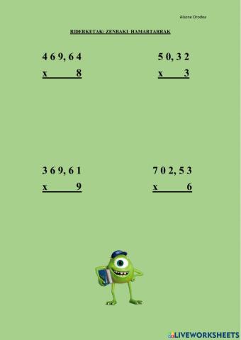 Zenbaki hamartarrekin biderketak