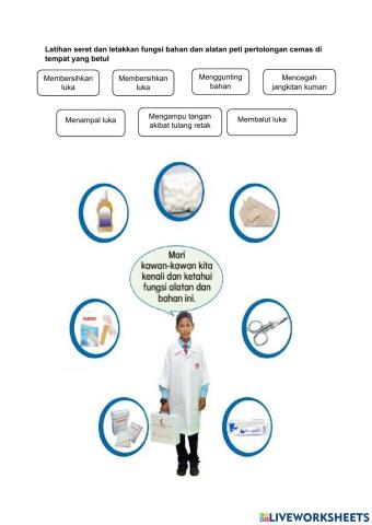 Latihan Seret dan tampal bahan dan alatan peti pertolongan cemas