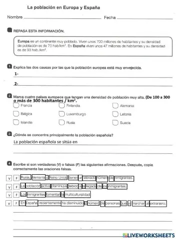 La población en Europa y España