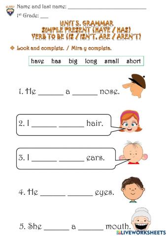 1st G. Unit 5. Grammar review. Practice activity