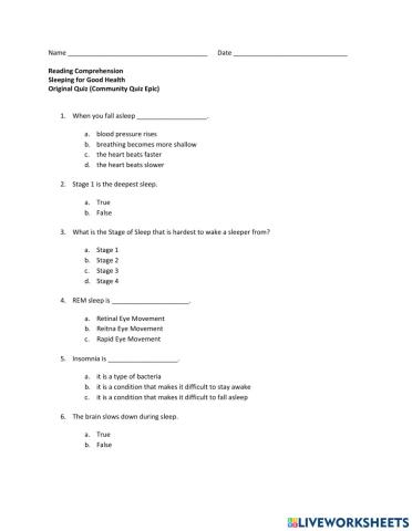 Sleeping for Good Health