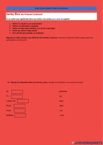 Verbe étre in present le indicatif