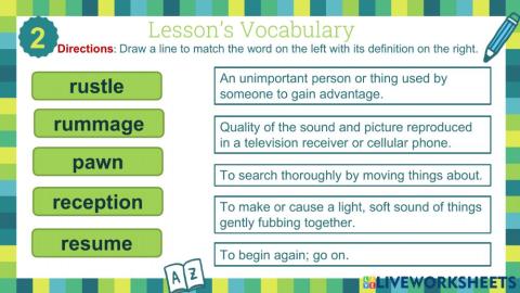 Lesson's Vocabulary M3W5 6th