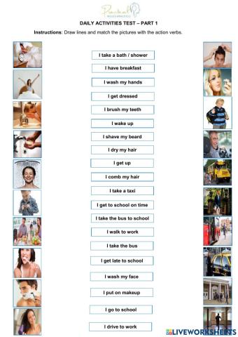 Vocabulary test - daily activities - part 1