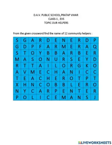 Word search of name of our helpers