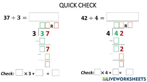 Quick check DIVIDE 2-DIGIT NUMBER