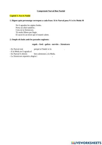 Comprensió lectora Narval Bon Nardal Capítol 1