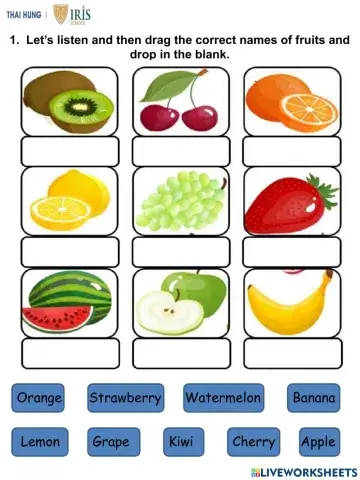 Rainbow-Worksheet about Fruits for Kids