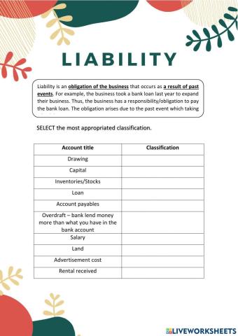 Chapter 3 - Accounting Classification (Liability)