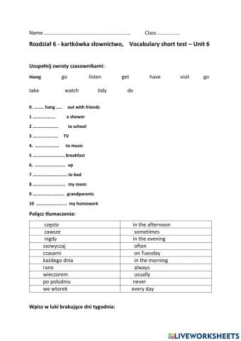 Daily activities, days of the week, adverbs of frequency