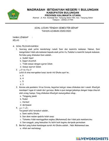 UTS Al-Quran Hadits Kelas 6