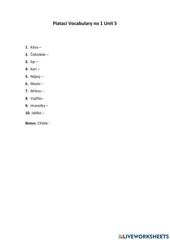 Piataci Vocab no 1 Unit 5