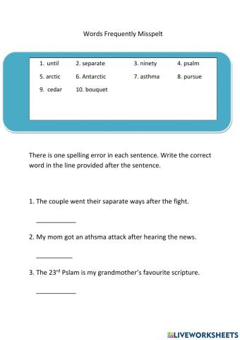 Frequenty misspelt words