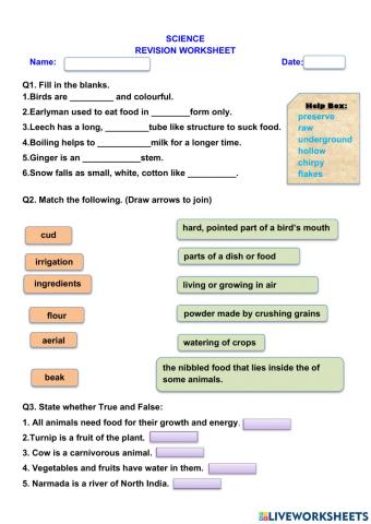 Science combined revision worksheet