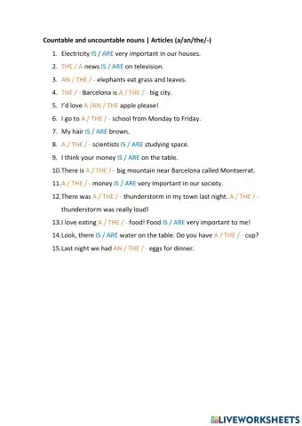 Countable-Uncountable nouns and articles