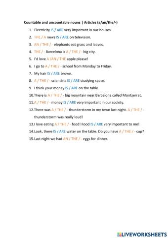 Countable-Uncountable nouns and articles